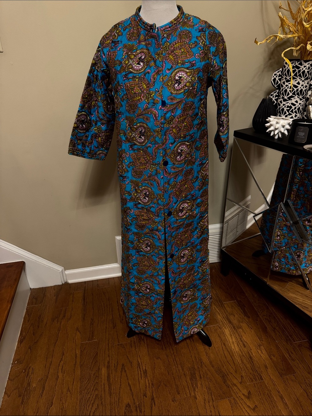 Vintage Sears Turquoise Multicolor Long Paisley Robe Size 10 pre-owned